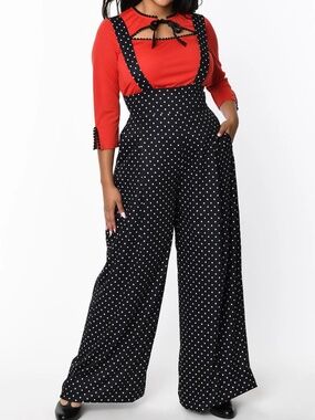 NWT Unique Vintage Black & White Pin Dot Rochelle Suspender Pants